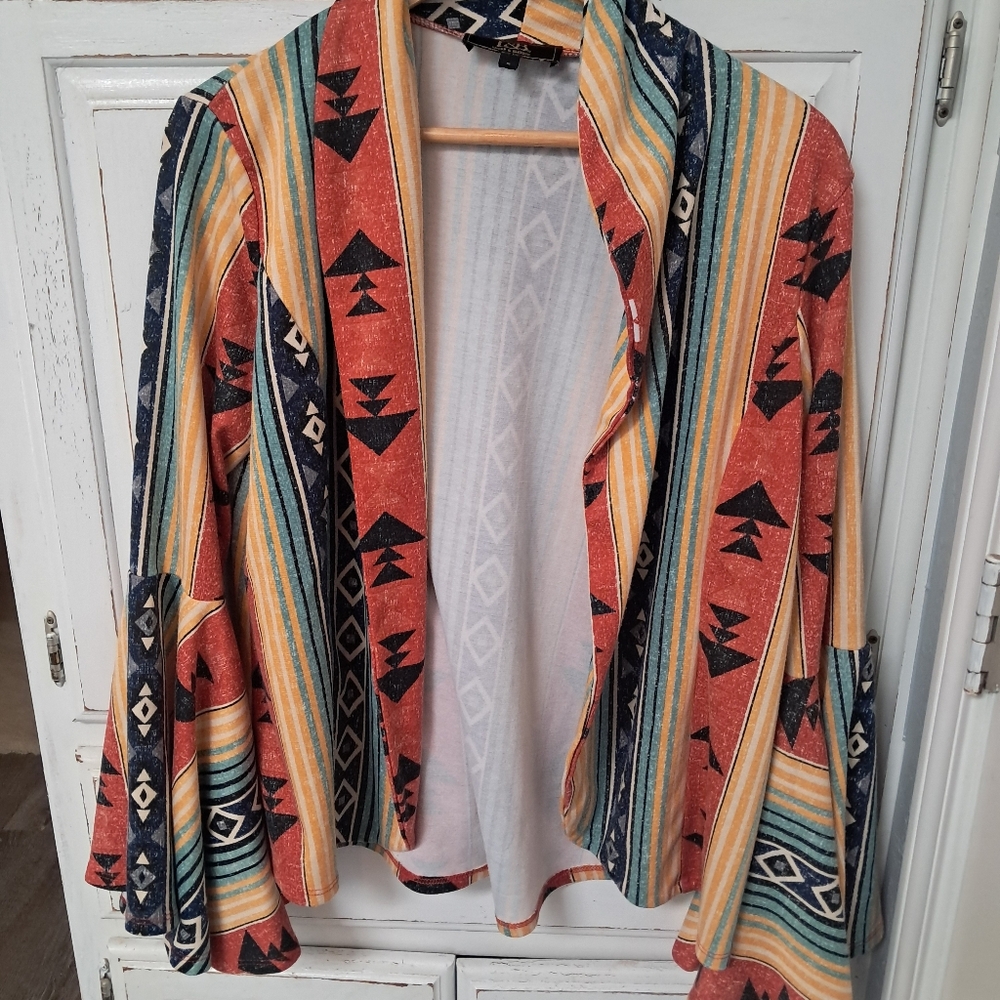 L&B Multicolor Aztec Women's Cardigan - Picture 2 of 11